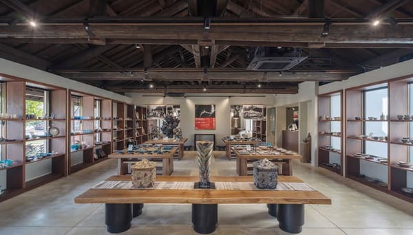 Pottery from Yomitan Village's yachimun workshops and Ryukyu glass studios at TERRACE WITH POTTERY