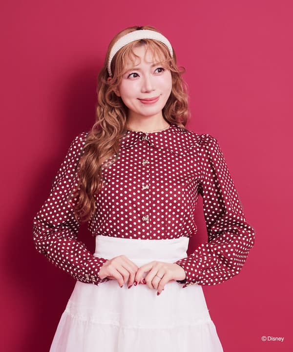 เสื้อเบลาส์กระดุม Minnie Ribbon สีแดงลายจุด
