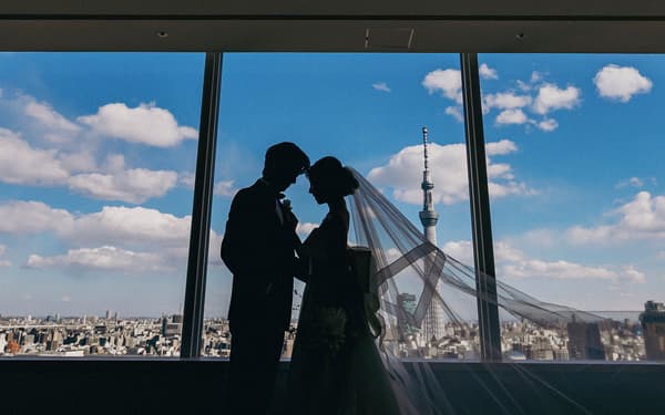 Elegant table setting with Tokyo Skytree view