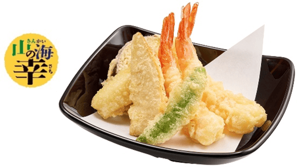 Bandeja de Tempura de la Abundancia de Mar y Montaña de Primavera – frita en la tienda, incluye brotes de bambú