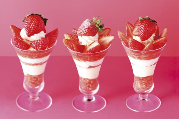 Three strawberry parfaits