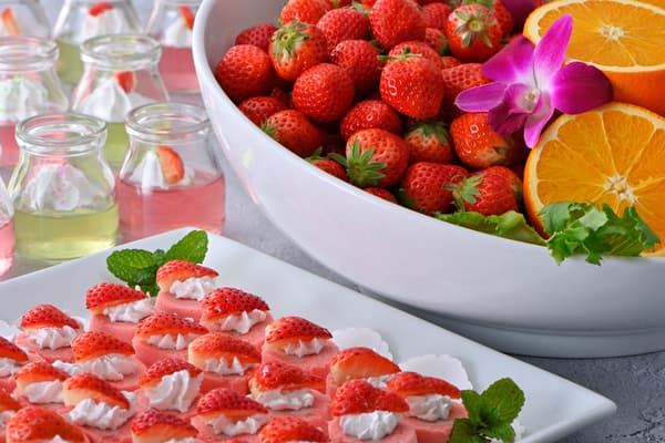 Local strawberries displayed at the dinner buffet dessert corner