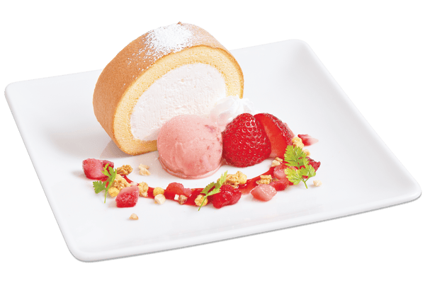 Fluffy Roll Cake with Strawberry Gelato