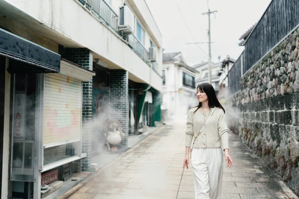 Walking through steaming hot spring streets