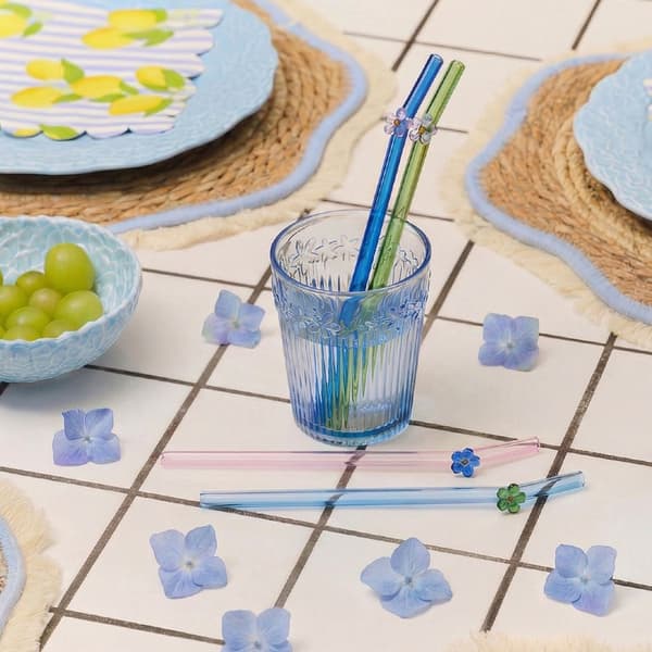 Juego de vaso y pajita de vidrio