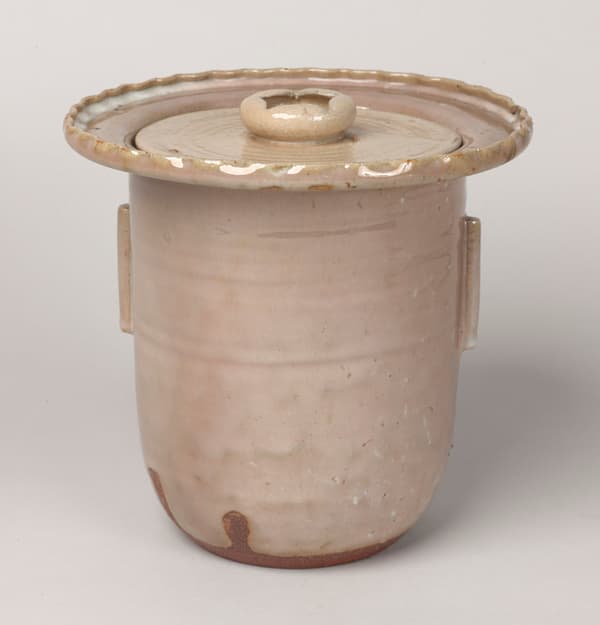 White-Glazed Water Jar with Petal-Shaped Mouth