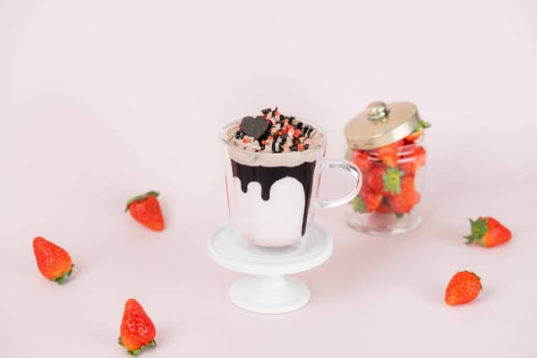 Black sesame chocolate strawberry latte