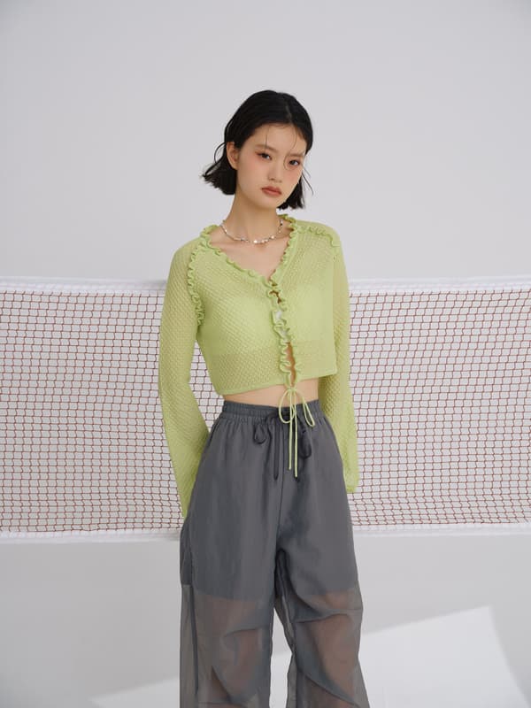 Drawstring Mini Frill Cardigan