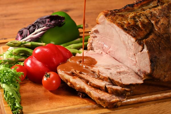 Roast pork with cacao sauce