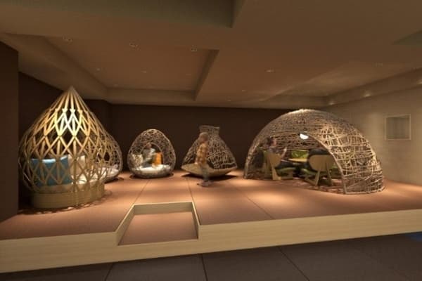 Rest Area with Large Bamboo Basket Feature