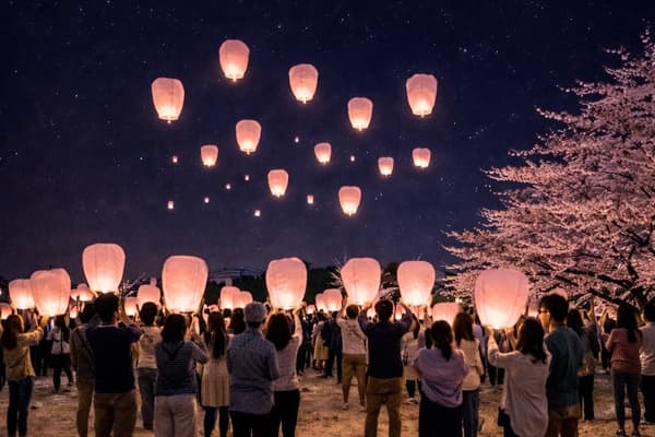 Sakura-colored sky lanterns