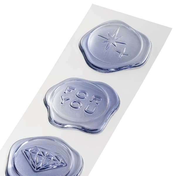Translucent sealing wax-style stickers included