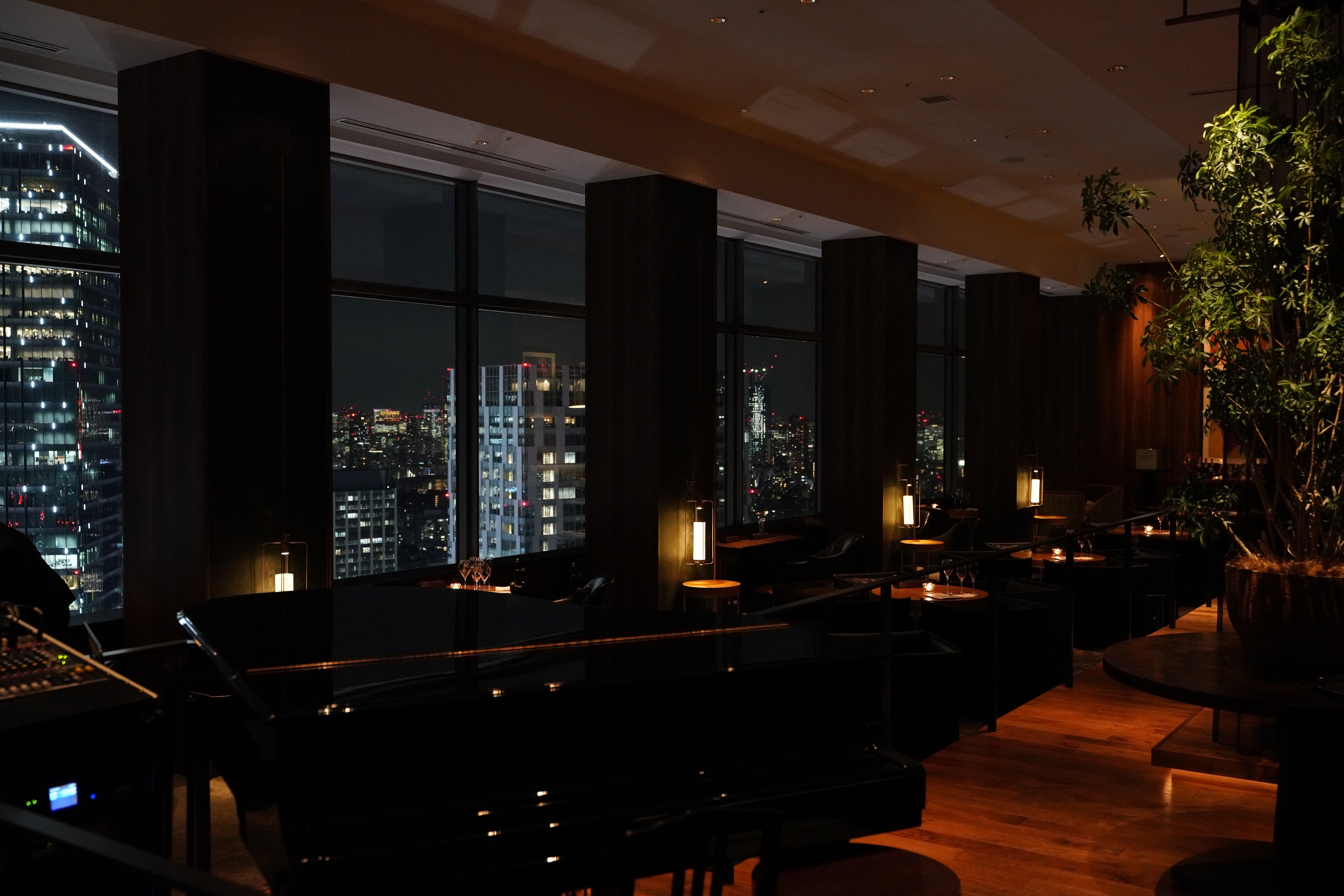 Champagne and dinner with night view