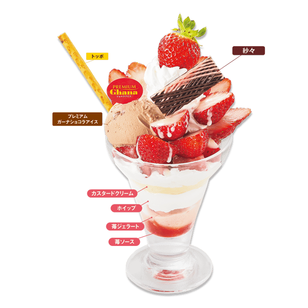Strawberry-Packed Parfait with Premium Ghana Chocolat Ice Cream and Strawberry Gelato