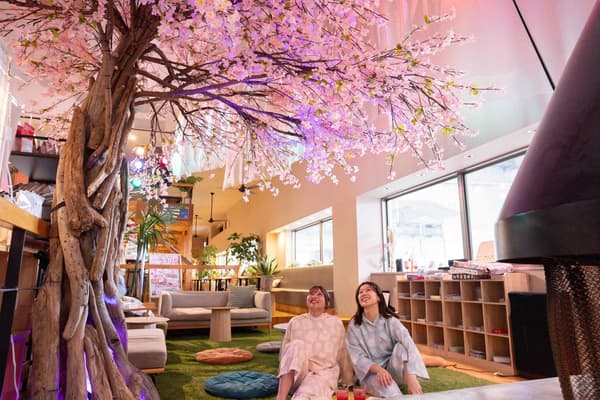 Lounge decorated for the Sakura Cafe spring event