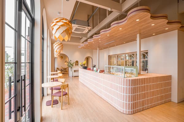 Café area — Shiruko Sand motif ceiling
