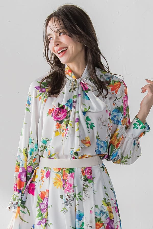 Flower Bouquet Bow Tie Blouse