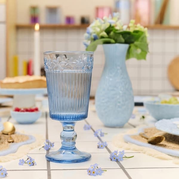 Serie de Comedor copa de vino y florero azul pálido