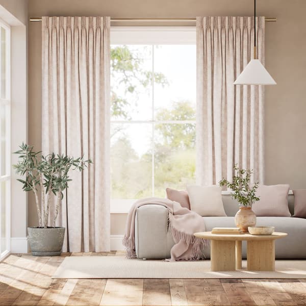 Curtain featuring the Ume (Plum) pattern in Peach colorway