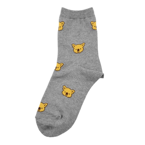 小熊餅乾滿版圖案中筒襪 - 杢灰色
