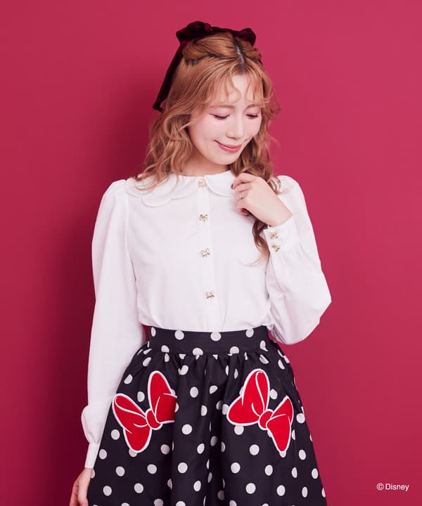 เสื้อเบลาส์กระดุม Minnie Ribbon สีขาวนวล