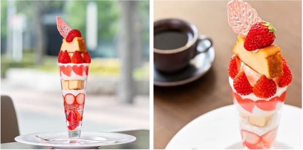 Parfait de fresa y tarta de queso vasca