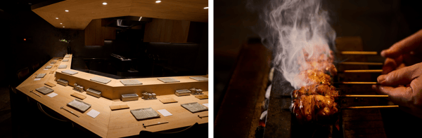 Counter seating where guests can watch yakitori being grilled up close