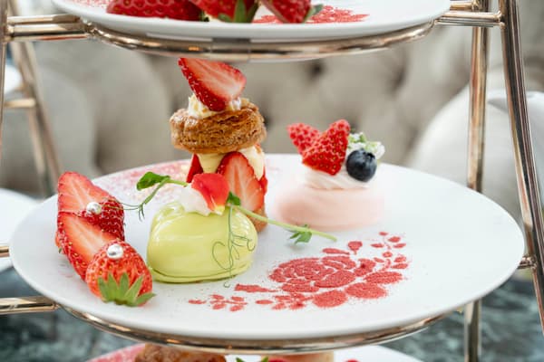 Tier 2: Strawberry Pavlova, Strawberry Mille-Feuille, Pistachio Mousse