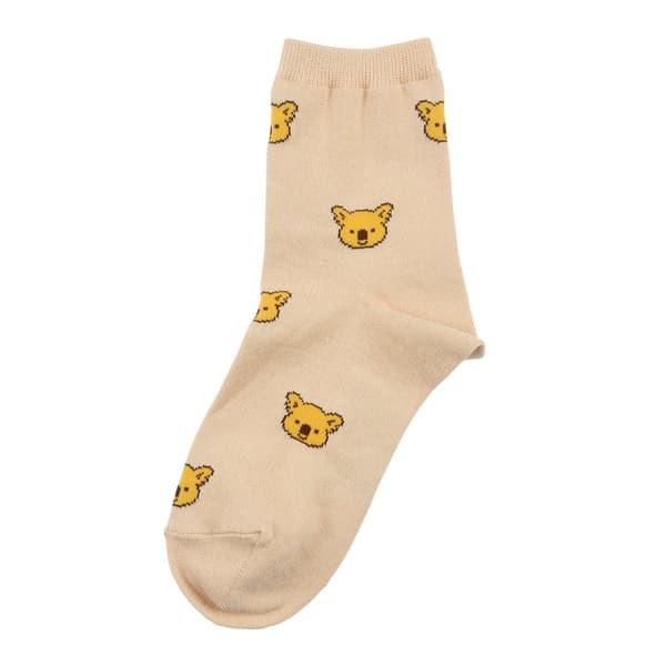 小熊餅乾滿版圖案中筒襪 - 米色