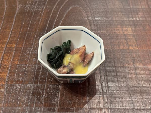 Firefly squid and kinjiso in vinegar miso dressing
