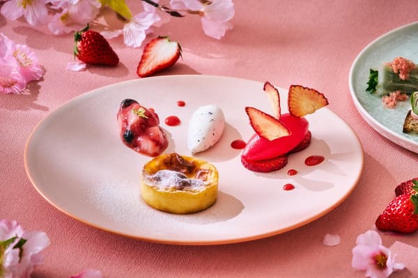 Strawberry and Flan Marriage with Strawberry Sorbet