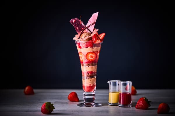 Hotel Metropolitan Seasonal Parfait with strawberries and chocolate
