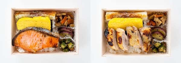 The Koji-Fragrant Master Rice Bento, with its distinct grains and lingering sweetness even when cold. Made with rice koji and rice oil, available in fish and chicken varieties.