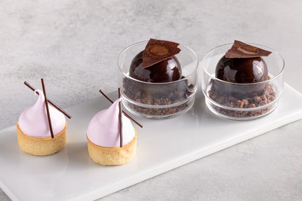 Peach Marshmallow Tart and Cocoa Crumble Chocolate Mousse