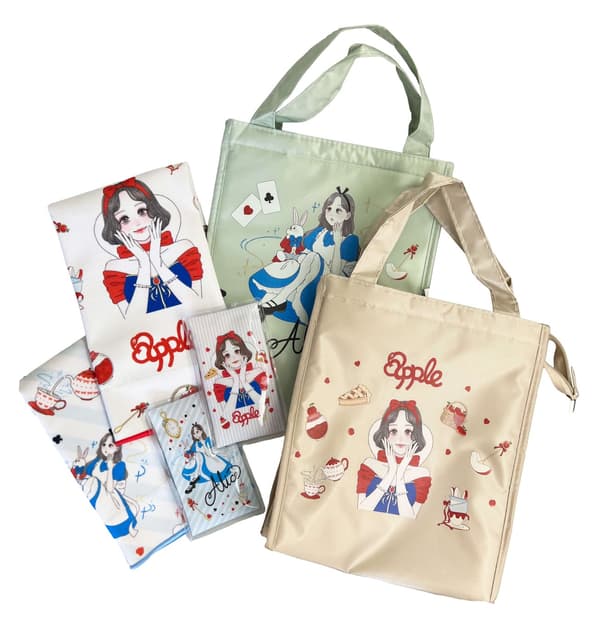 Fairyland collaboration products: ice pack, adhesive cloth, and lunch bag