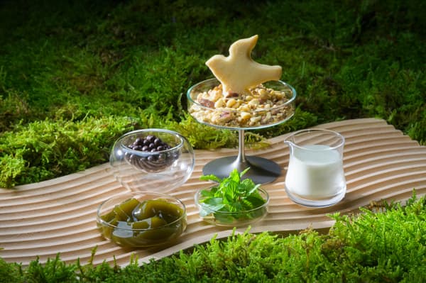 象徵樹木在苔蘚岩石上生長的配料