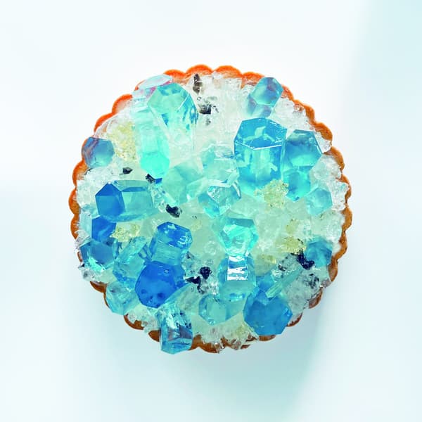 Viewed from directly above, the tart looks like a single large mineral specimen