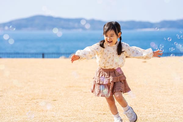 Children's play area with big soap bubble activity