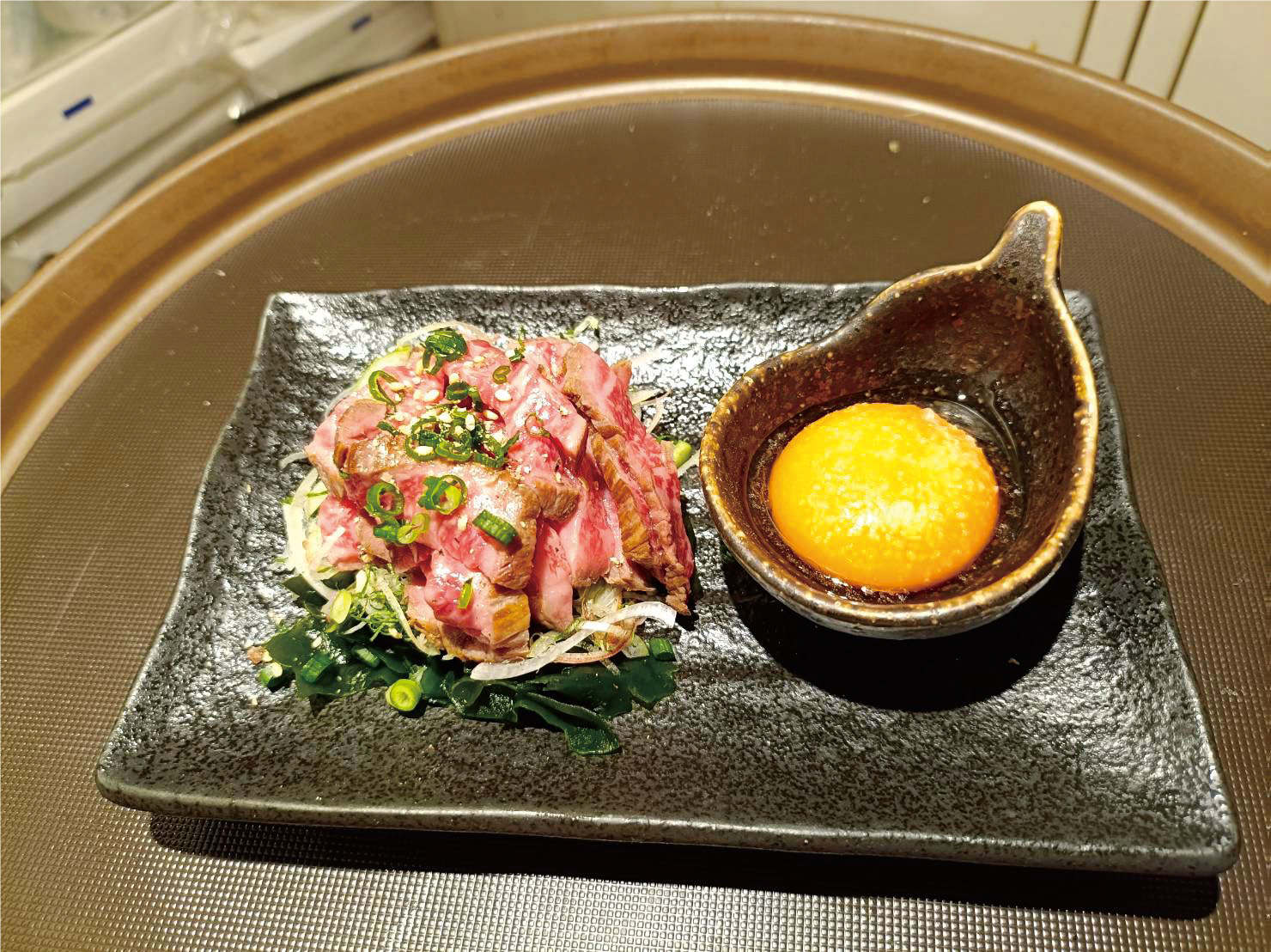 Kumamoto Black Wagyu Tataki with Rich Egg Yolk Sauce