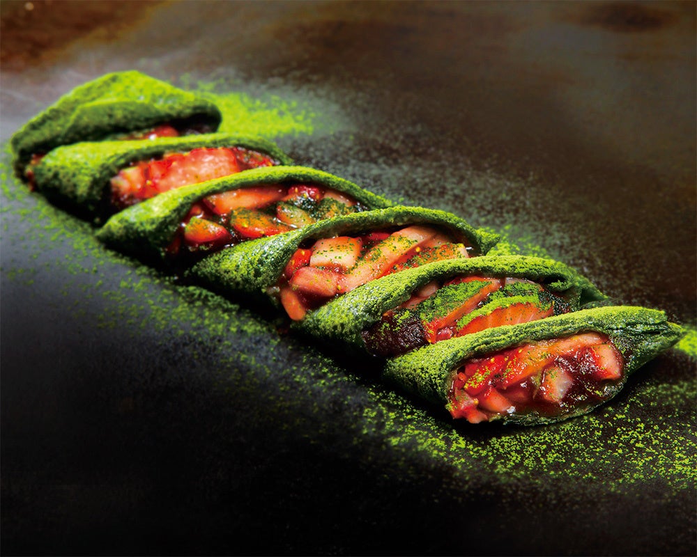 Tsukishima Monjya Daruma Matcha Strawberry Anko Roll